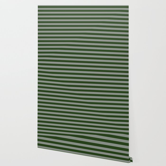 Dark Forest Green Summer Cabana Beach Picnic Stripes Wallpaper Gallery Image 2