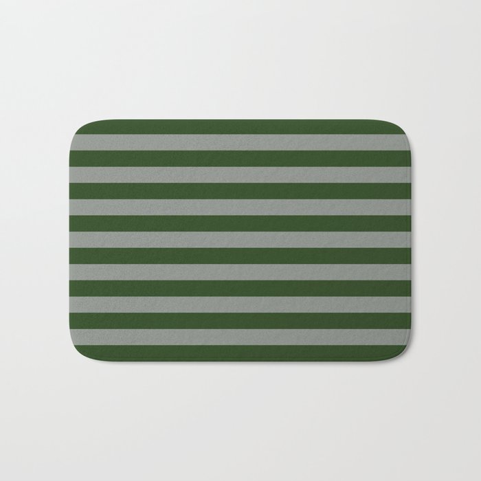 Dark Forest Green Summer Cabana Beach Picnic Stripes Bath Mat Gallery Image 1