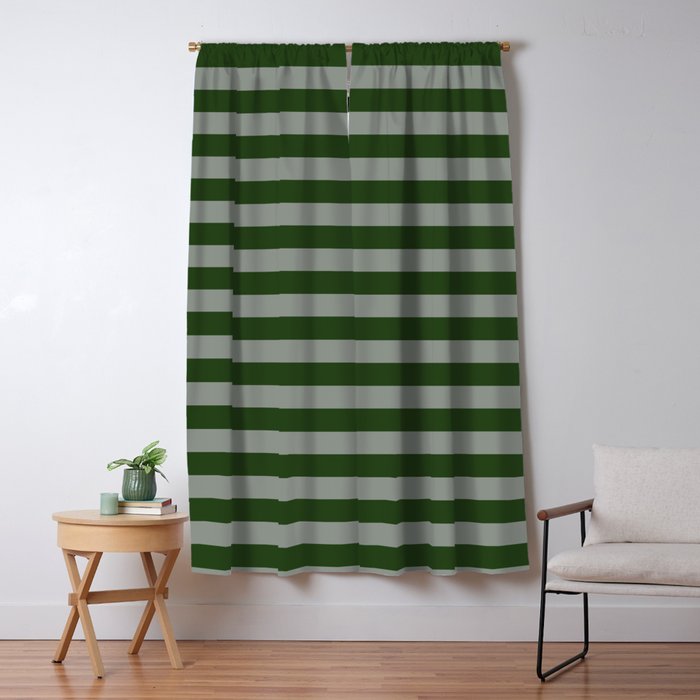 Dark Forest Green Summer Cabana Beach Picnic Stripes Window Curtain Gallery Image 5