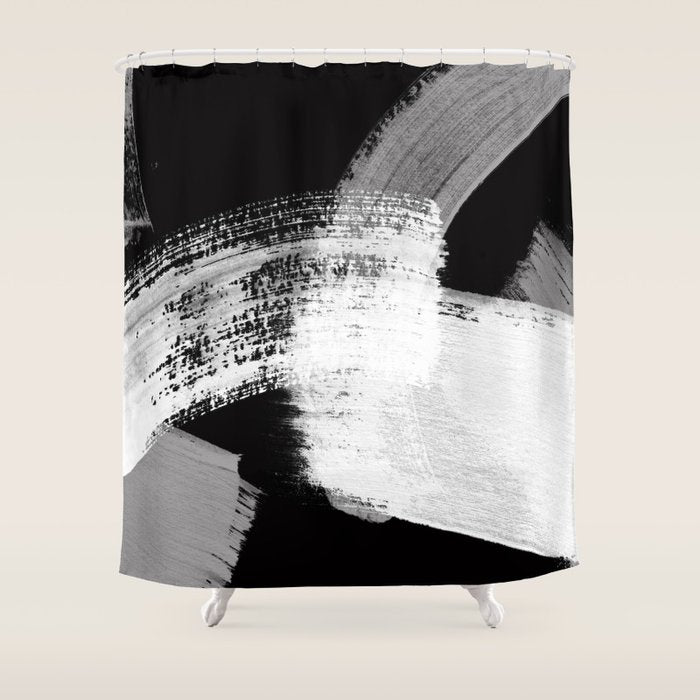modern painterly brush strokes texture in bw Shower Curtain Gallery Image 1