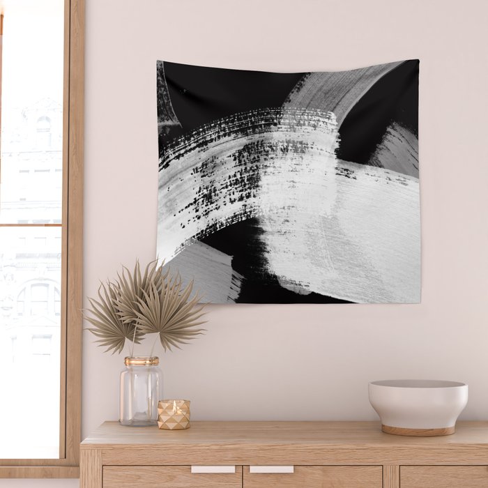 modern painterly brush strokes texture in bw Wall Tapestry Gallery Image 2