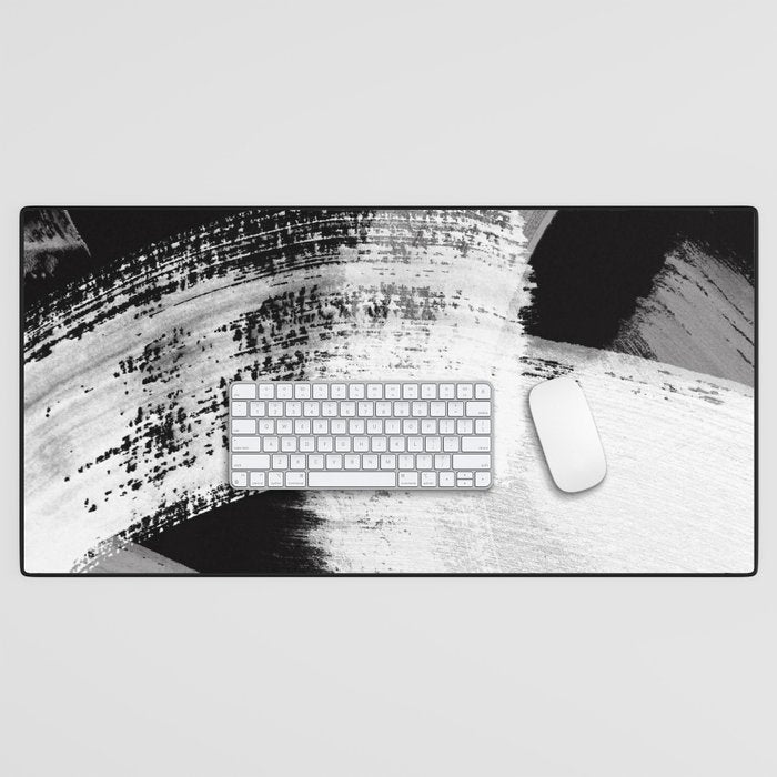 modern painterly brush strokes texture in bw Desk Mat Gallery Image 1