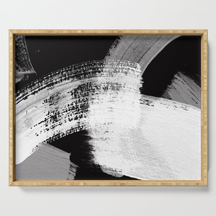 modern painterly brush strokes texture in bw Serving Tray Gallery Image 1