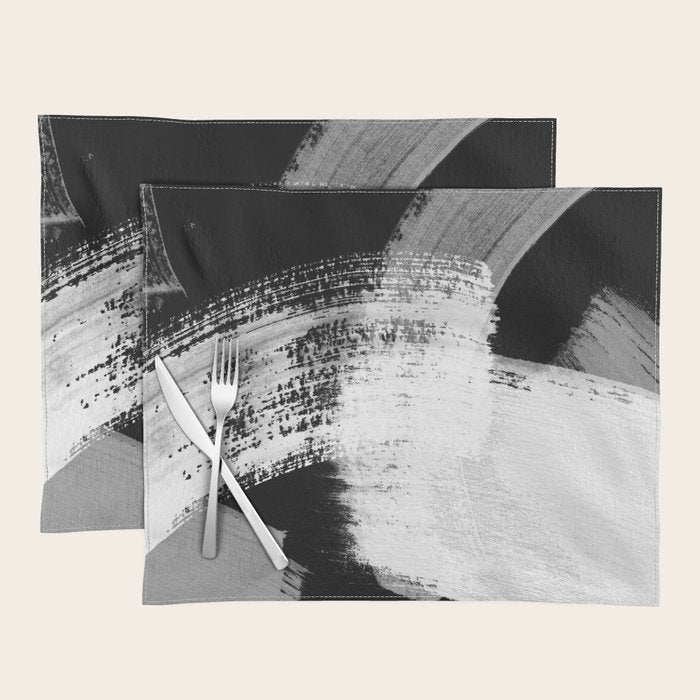modern painterly brush strokes texture in bw Placemat Gallery Image 1
