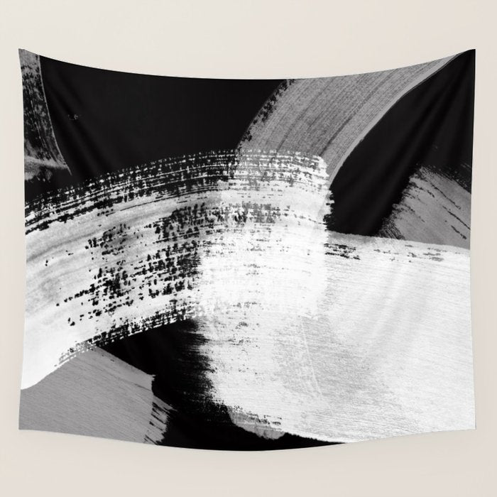 modern painterly brush strokes texture in bw Wall Tapestry Gallery Image 1