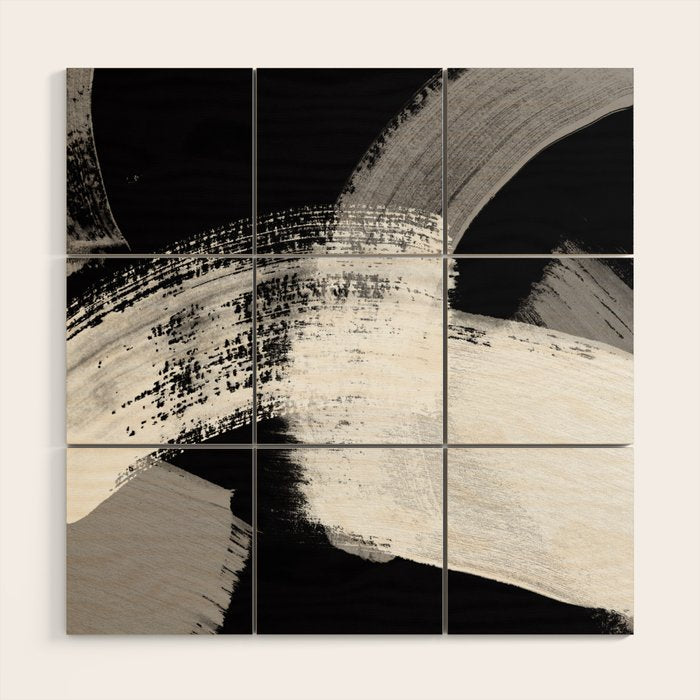 modern painterly brush strokes texture in bw Wood Wall Art Gallery Image 1