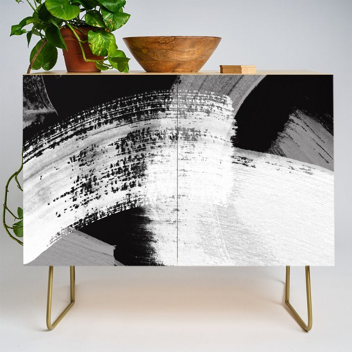 modern painterly brush strokes texture in bw Credenza Gallery Image 1