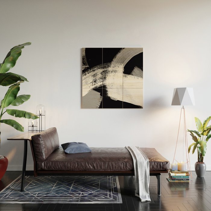 modern painterly brush strokes texture in bw Wood Wall Art Gallery Image 2