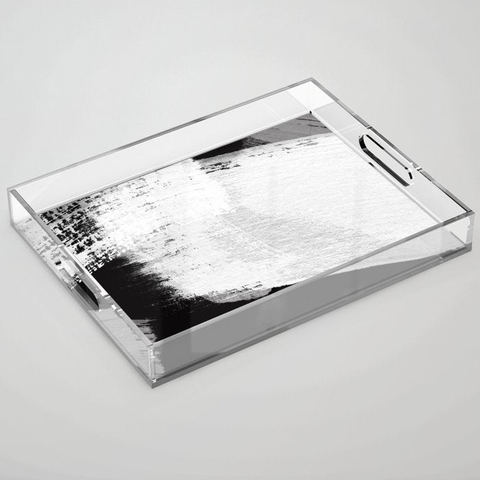 modern painterly brush strokes texture in bw Acrylic Tray Gallery Image 1