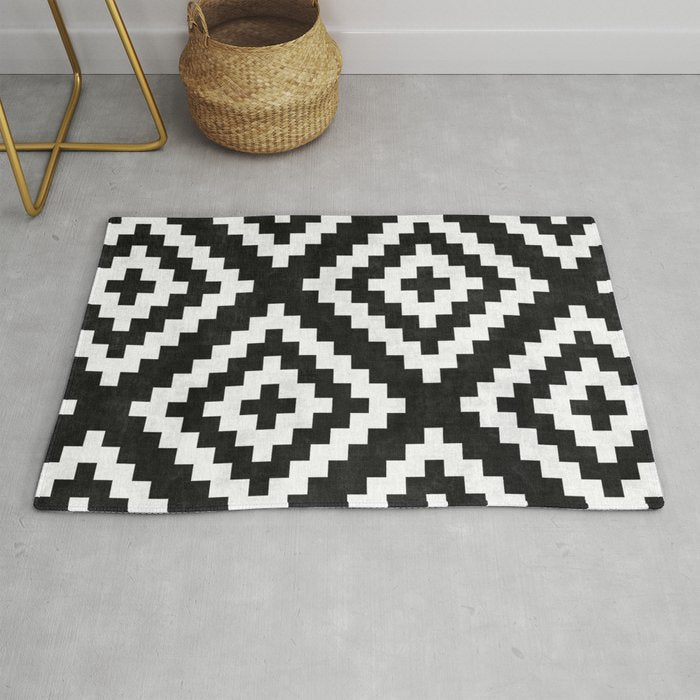 Urban Tribal Pattern No.17 - Aztec - Black and White Concrete Rug Gallery Image 1
