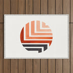 Burnt Sienna Circle Round Framed Mid Century Modern Aztec Geometric Pattern Maze Outdoor Rug Gallery Image 1