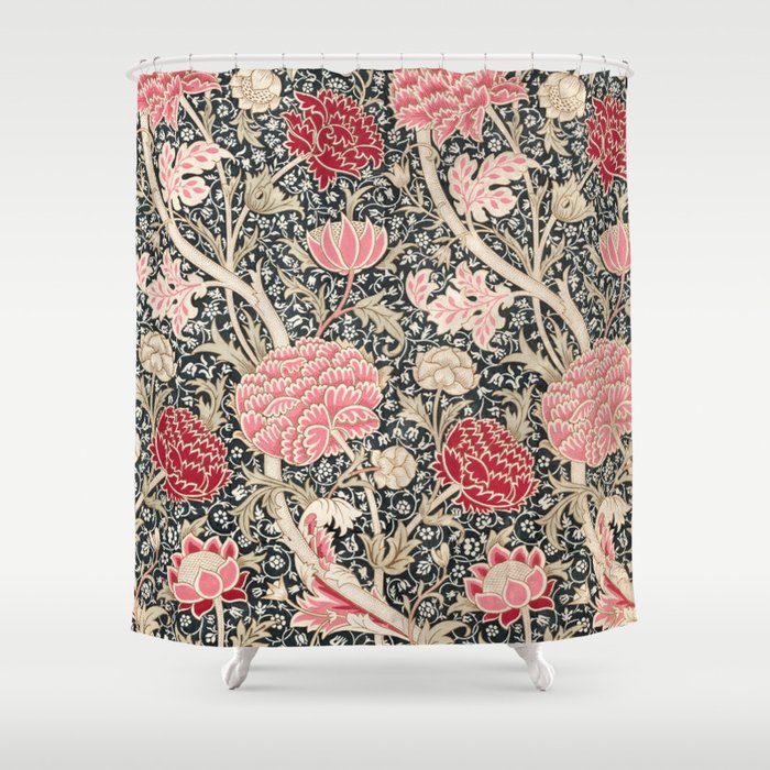 Vintage William Morris Cray Pink Floral Shower Curtain Gallery Image 1