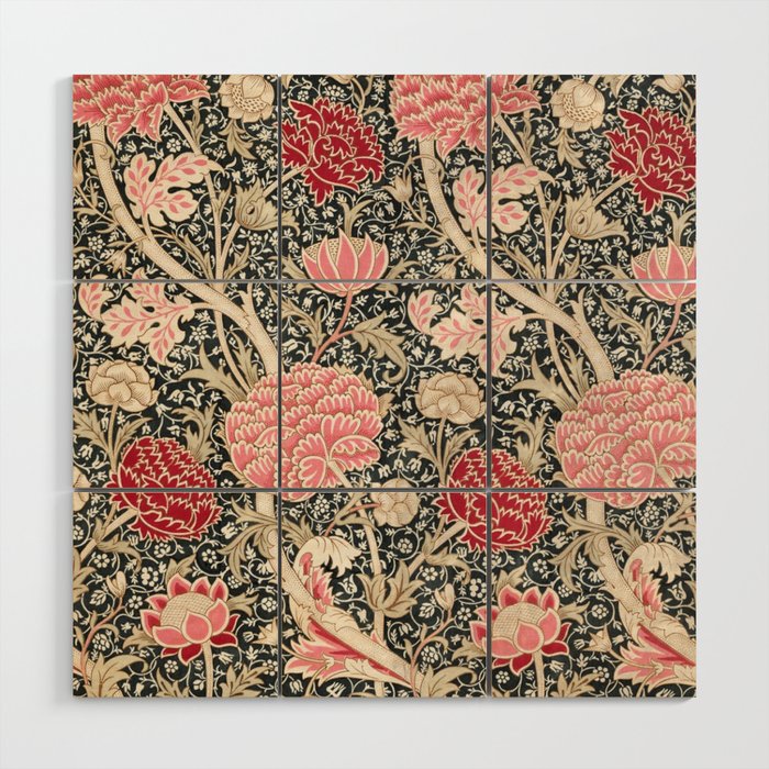 Vintage William Morris Cray Pink Floral Wood Wall Art Gallery Image 1
