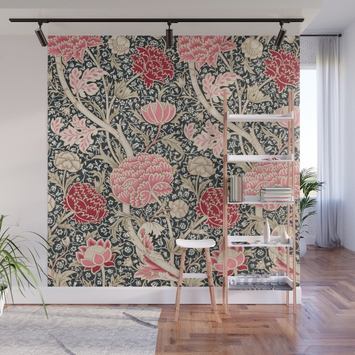 Vintage William Morris Cray Pink Floral Wall Mural Gallery Image 1