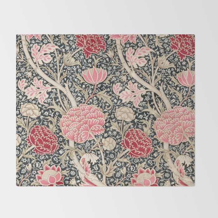 Vintage William Morris Cray Pink Floral Throw Blanket Gallery Image 2