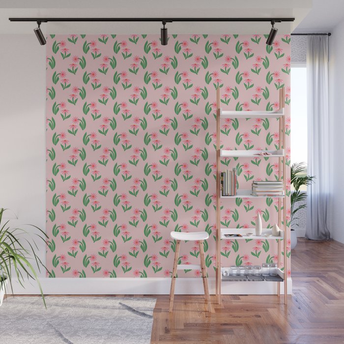 Pink Daisy Pattern - Pink Wall Mural Gallery Image 1