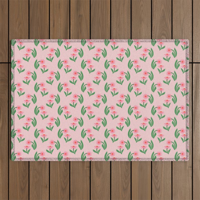 Pink Daisy Pattern - Pink Outdoor Rug Gallery Image 1