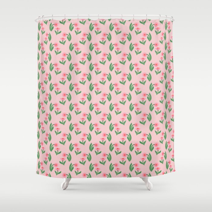 Pink Daisy Pattern - Pink Shower Curtain Gallery Image 1