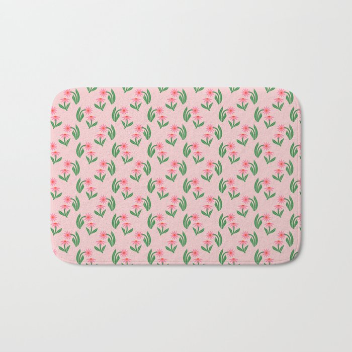 Pink Daisy Pattern - Pink Bath Mat Gallery Image 1