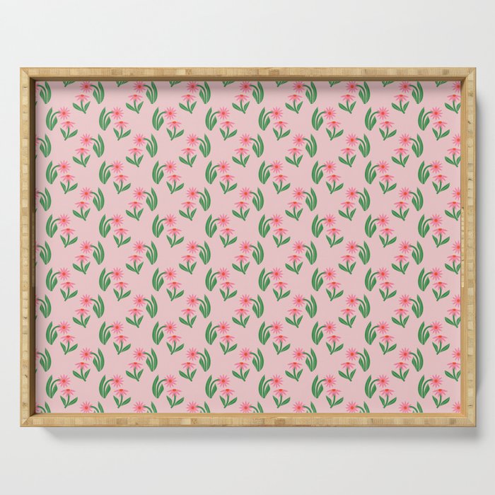Pink Daisy Pattern - Pink Serving Tray Gallery Image 1