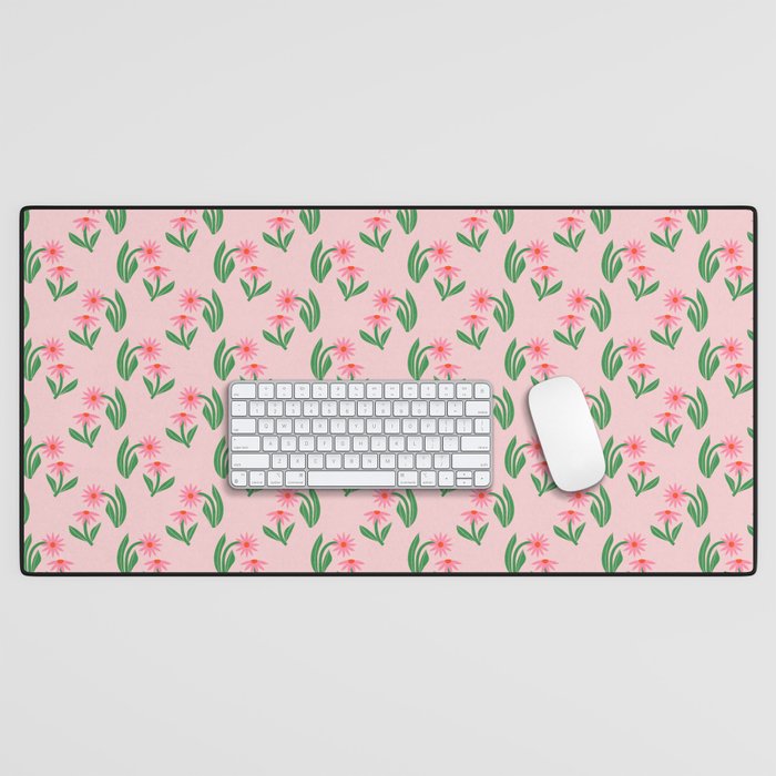 Pink Daisy Pattern - Pink Desk Mat Gallery Image 1