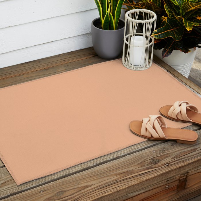 CARAMEL CREAM SOLID COLOR Plain Peach Pastel Shade Outdoor Rug Gallery Image 2