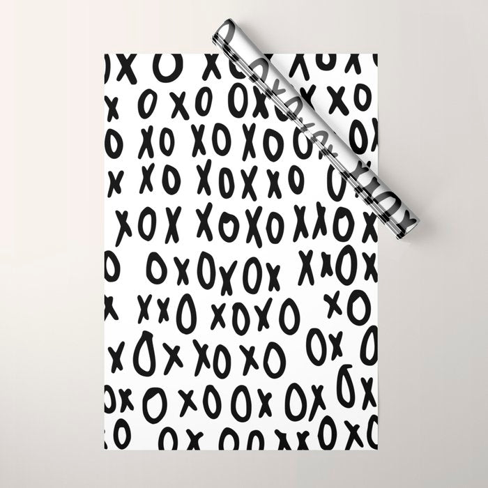 Hugs and Kisses in White and Black Wrapping Paper Gallery Image 1
