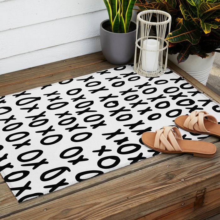 Hugs and Kisses in White and Black Outdoor Rug Gallery Image 2