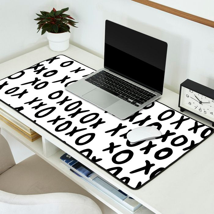 Hugs and Kisses in White and Black Desk Mat Gallery Image 2