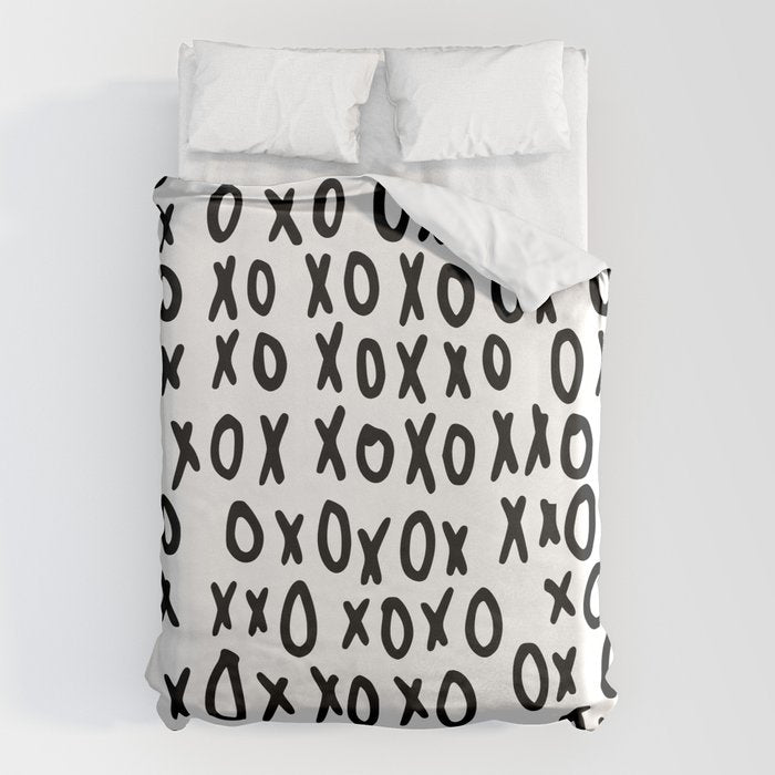 Hugs and Kisses in White and Black Duvet Cover Gallery Image 1