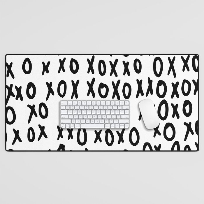 Hugs and Kisses in White and Black Desk Mat Gallery Image 1