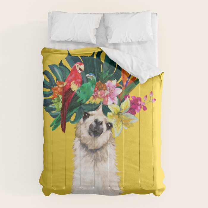 Aloha Hawaiian Llama in Yellow Comforter Gallery Image 1
