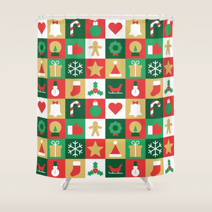 Christmas geometric patchwork mosaic pattern Shower Curtain Gallery Image 1