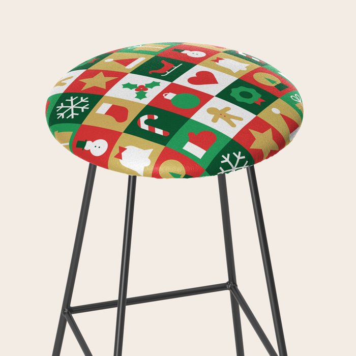 Christmas geometric patchwork mosaic pattern Stool Gallery Image 2