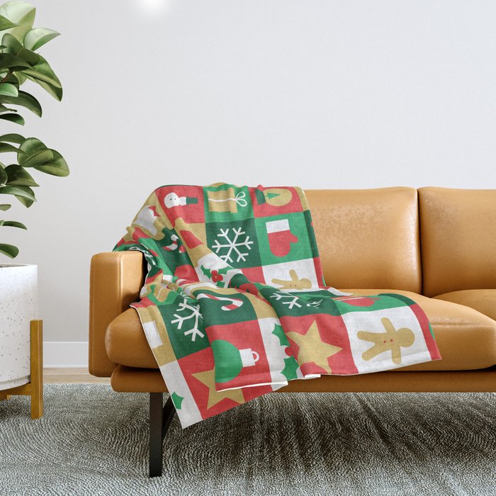 Christmas geometric patchwork mosaic pattern Throw Blanket Gallery Image 1