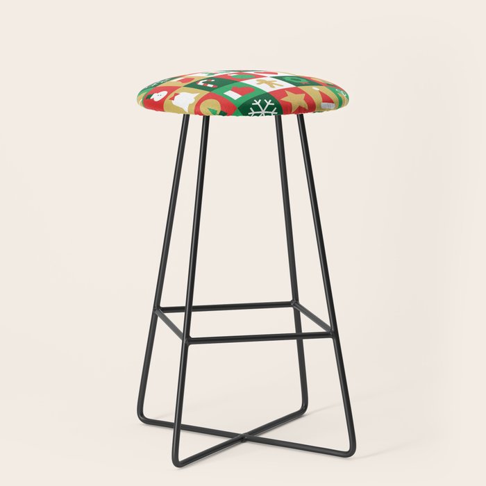 Christmas geometric patchwork mosaic pattern Stool Gallery Image 1
