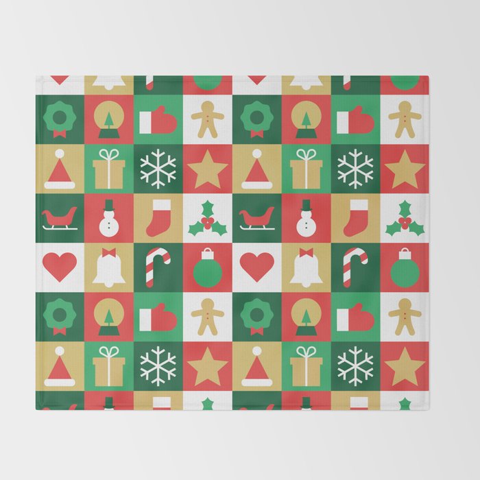Christmas geometric patchwork mosaic pattern Throw Blanket Gallery Image 2