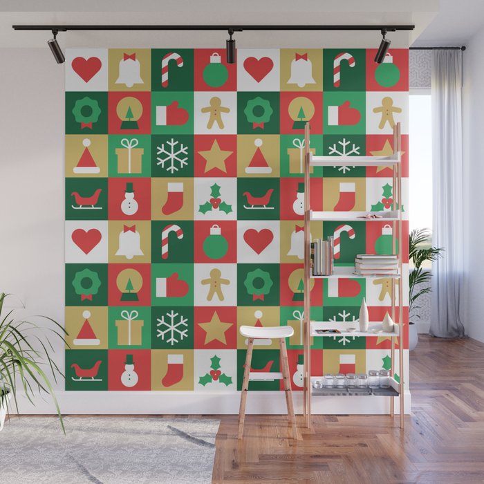 Christmas geometric patchwork mosaic pattern Wall Mural Gallery Image 1