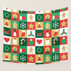 Christmas geometric patchwork mosaic pattern Wall Tapestry Gallery Image 4