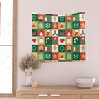 Christmas geometric patchwork mosaic pattern Wall Tapestry Gallery Image 2