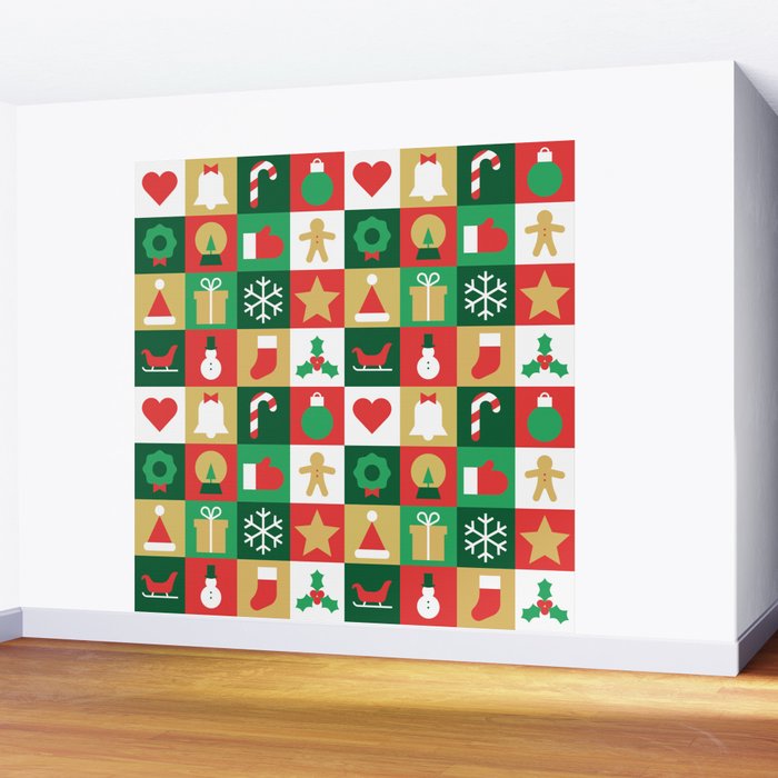 Christmas geometric patchwork mosaic pattern Wall Mural Gallery Image 2