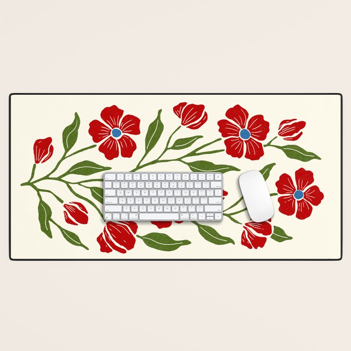 Charming Red Wildflowers Cottagecore Inspired  Desk Mat Gallery Image 1