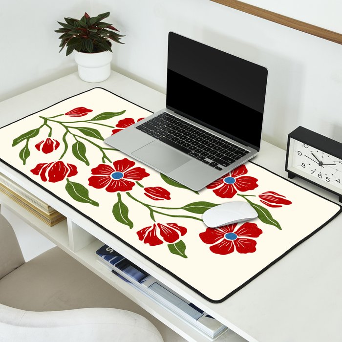 Charming Red Wildflowers Cottagecore Inspired  Desk Mat Gallery Image 2