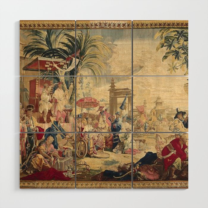 Antique 18th Century Chinoiserie French Tapestry Francois Boucher Wood Wall Art Gallery Image 1