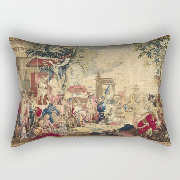 Antique 18th Century Chinoiserie French Tapestry Francois Boucher Rectangular Pillow Gallery Image 1