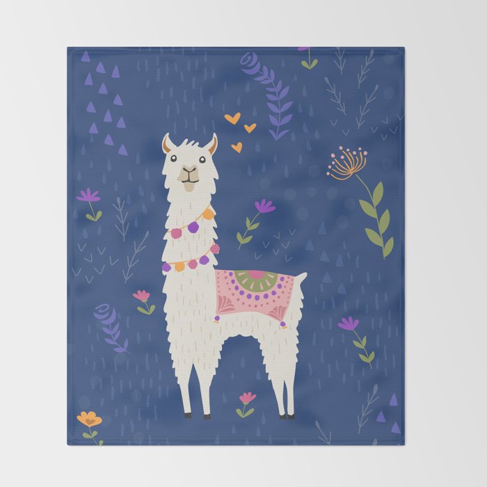 Llama on Blue Throw Blanket Gallery Image 2