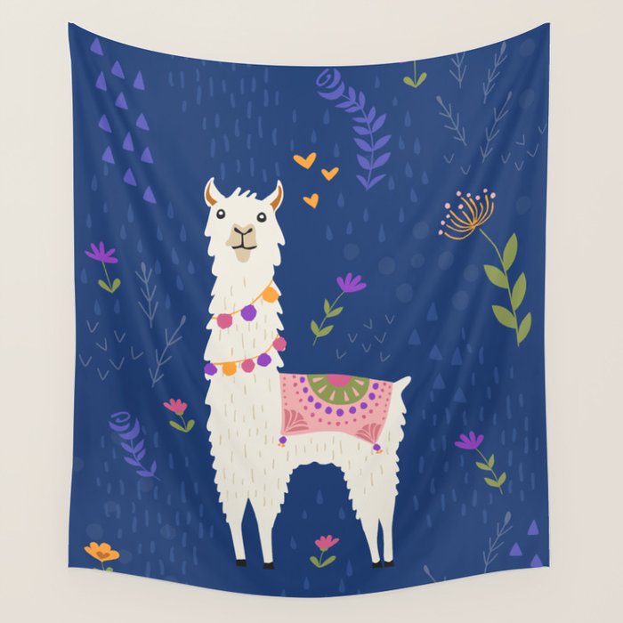 Llama on Blue Wall Tapestry Gallery Image 4