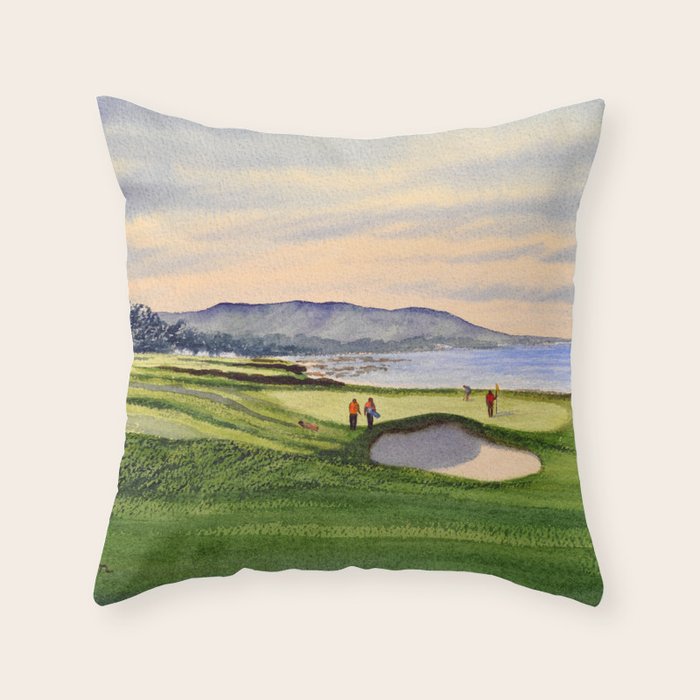Pebble Beach Golf Course 9th Green Throw Pillow Gallery Image 6