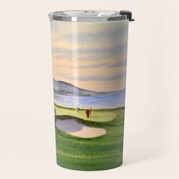 Pebble Beach Golf Course 9th Green Travel Mug Gallery Image 2