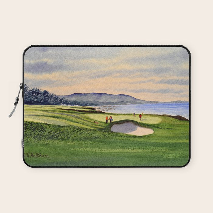 Pebble Beach Golf Course 9th Green Laptop Sleeve Gallery Image 1